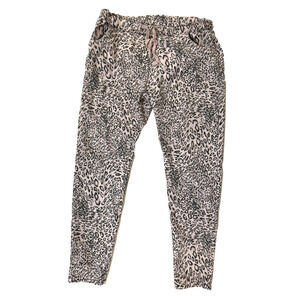 Levanté Leopard Print Jogger Pants Womens Medium Pink Boho AOP Made in Italy